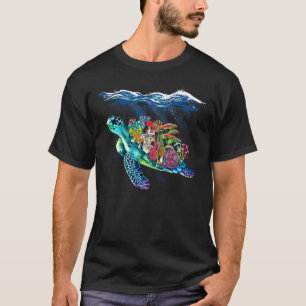 Turtle Watercolor Sea Ocean UnderWater Blue Mushro T-Shirt