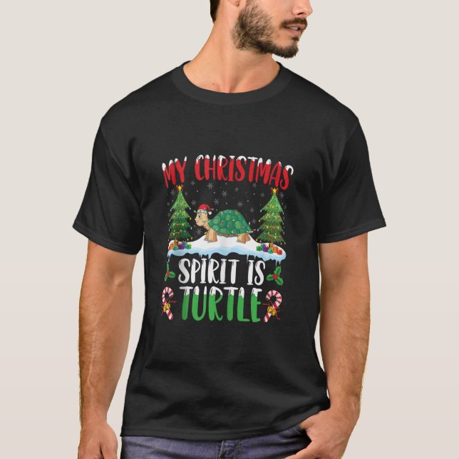 Turtle Wearing Santa Hat Xmas Christmas Spirit Is  T-Shirt (Front)