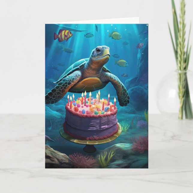 Turtle with a Birthday Cake Card (Front)