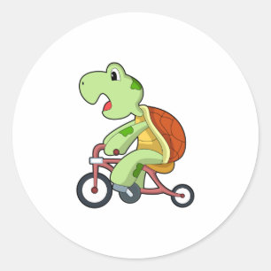 Turtle with Bicycle Classic Round Sticker