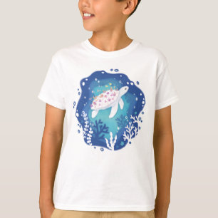 Turtle with Corals in Ocean Paper Art Illustration T-Shirt