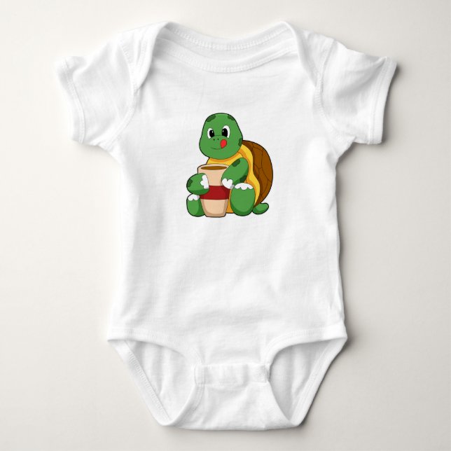 Turtle with Cup of Coffee Baby Bodysuit (Front)