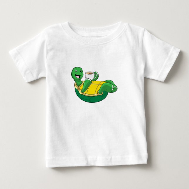 Turtle with Cup of Coffee Baby T-Shirt (Front)