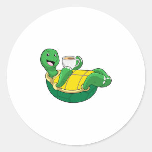 Turtle with Cup of Coffee Classic Round Sticker