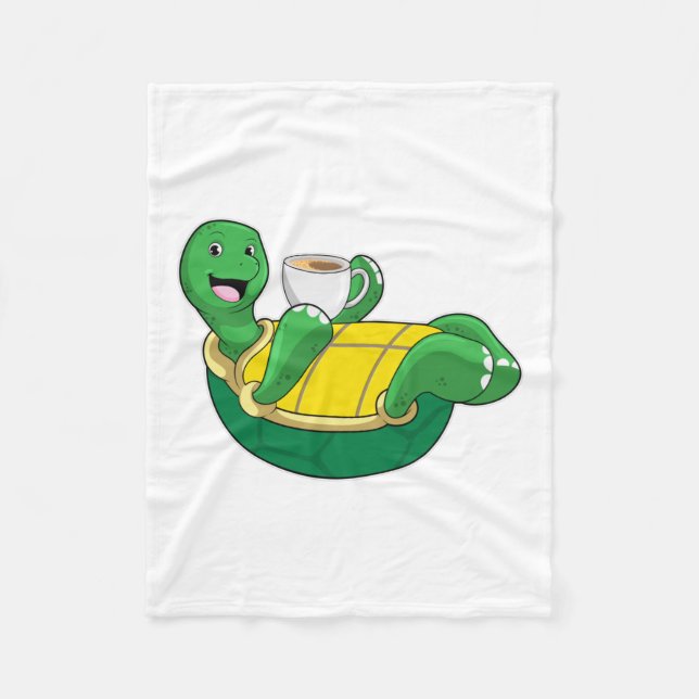 Turtle with Cup of Coffee Fleece Blanket (Front)