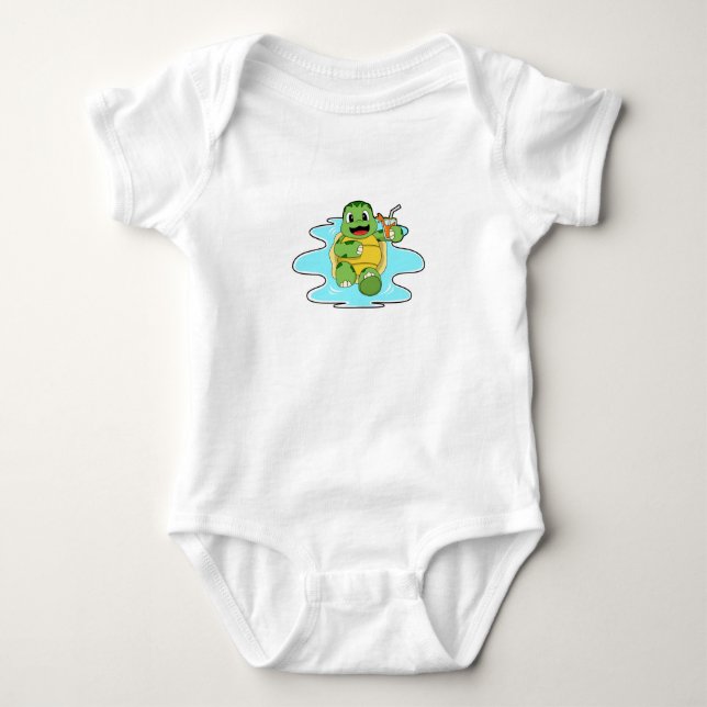 Turtle with Drink in Water Baby Bodysuit (Front)