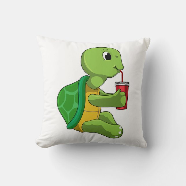 Turtle with Drinking mug with Straw Cushion (Front)