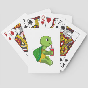 Turtle with Drinking mug with Straw Playing Cards