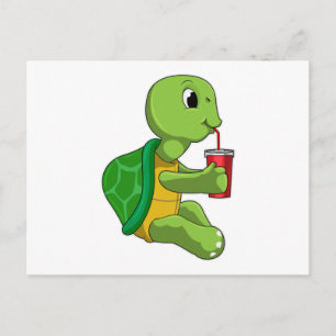 Turtle with Drinking mug with Straw Postcard