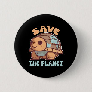 Turtle With Earth Environmental Protection Save Th 6 Cm Round Badge