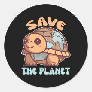 Turtle With Earth Environmental Protection Save Th Classic Round Sticker