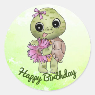 Turtle with flower classic round sticker