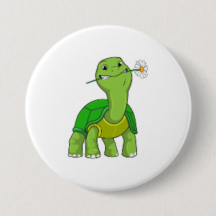 Turtle with Flower Daisy 7.5 Cm Round Badge
