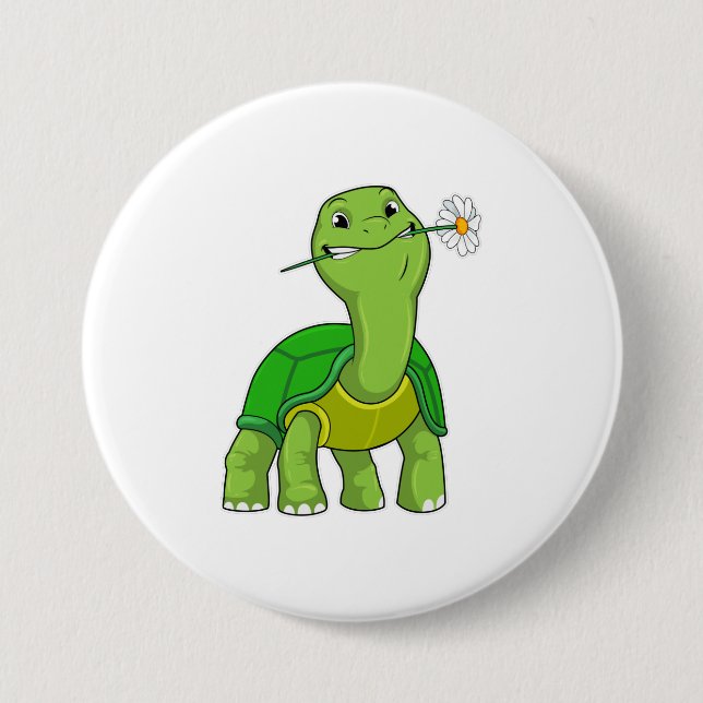 Turtle with Flower Daisy 7.5 Cm Round Badge (Front)