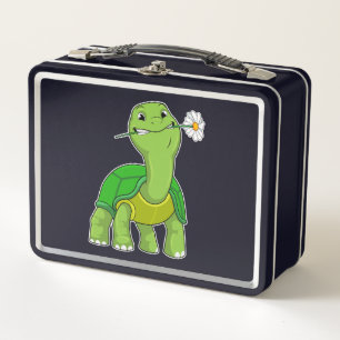 Turtle with Flower Daisy Metal Lunch Box