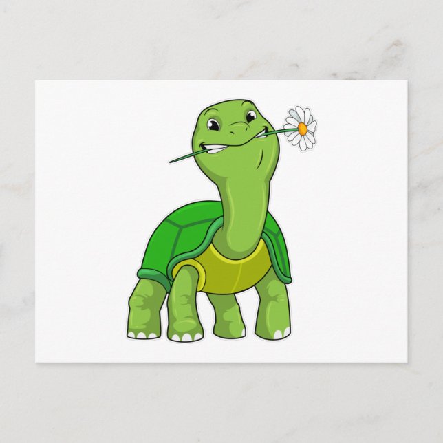 Turtle with Flower Daisy Postcard (Front)