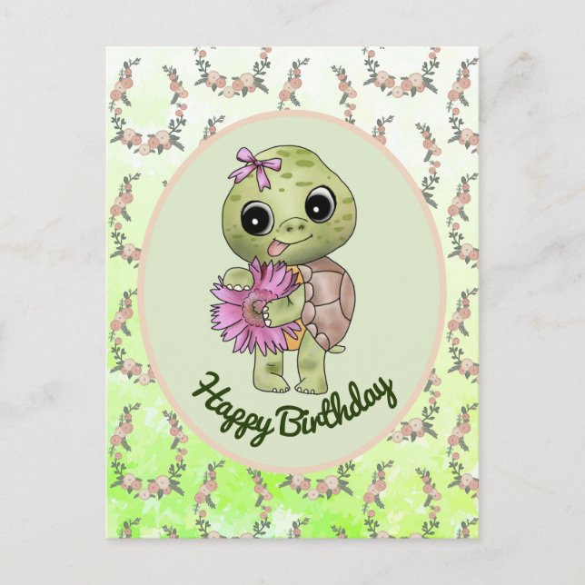 Turtle with flower postcard (Front)