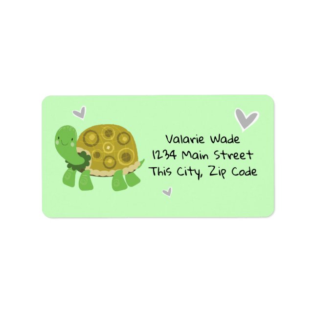 Turtle with Hearts Green Address Label (Front)