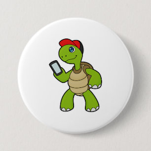 Turtle with Phone & Hat 7.5 Cm Round Badge