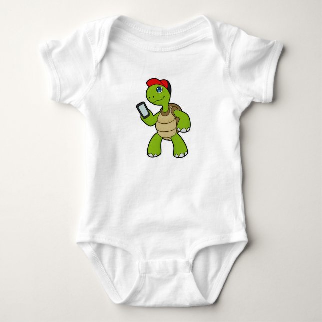 Turtle with Phone & Hat Baby Bodysuit (Front)