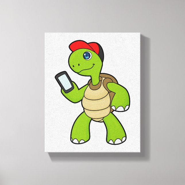 Turtle with Phone & Hat Canvas Print (Front)