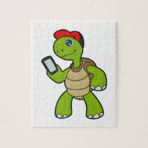 Turtle with Phone & Hat Jigsaw Puzzle