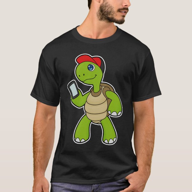 Turtle with Phone & Hat T-Shirt (Front)