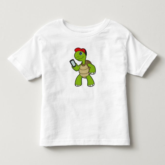 Turtle with Phone & Hat Toddler T-Shirt (Front)