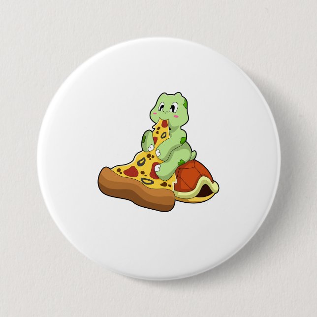 Turtle with Pizza 7.5 Cm Round Badge (Front)