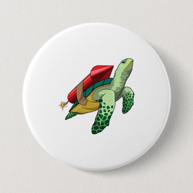 Turtle with Rocket 7.5 Cm Round Badge (Front)