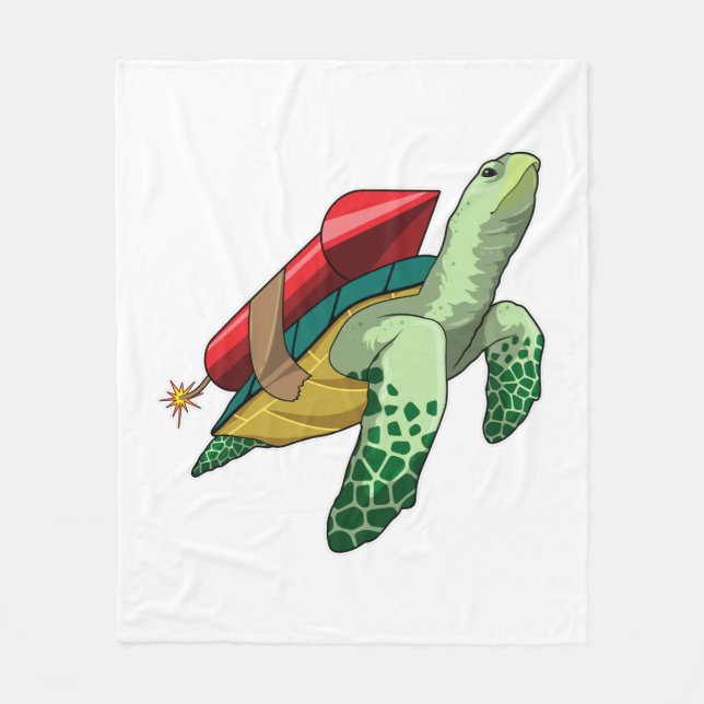 Turtle with Rocket Fleece Blanket (Front)