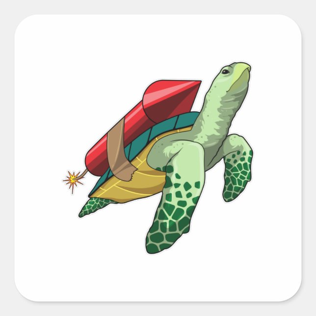 Turtle with Rocket Square Sticker (Front)