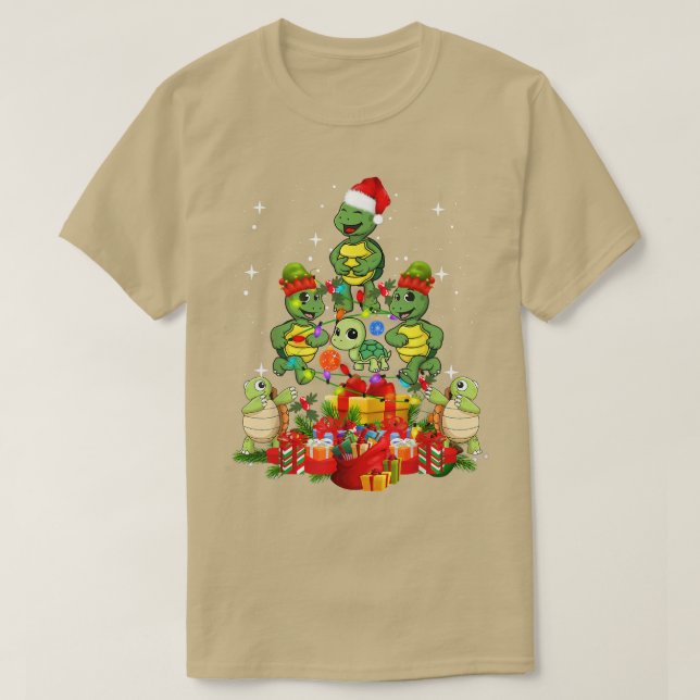 Turtle With Santa Hat Tree Lights Xmas Light Chris T-Shirt (Design Front)