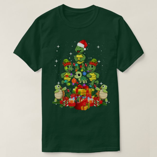 Turtle With Santa Hat Tree Lights Xmas Light Chris T-Shirt (Design Front)