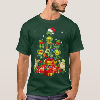 Turtle With Santa Hat Tree Lights Xmas Light Chris T-Shirt