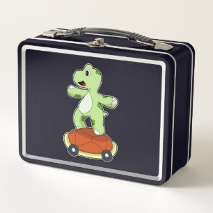 Turtle with Shell as Skateboard Metal Lunch Box