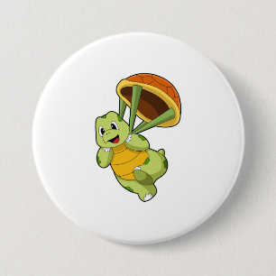Turtle with Shell as Skydiver 7.5 Cm Round Badge