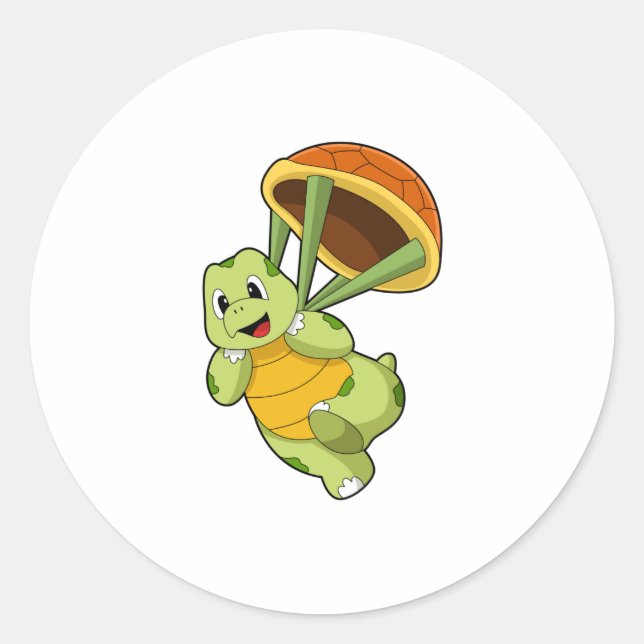 Turtle with Shell as Skydiver Classic Round Sticker (Front)