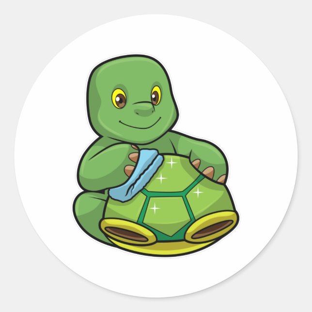 Turtle with Shell & Cleaning rag Classic Round Sticker (Front)