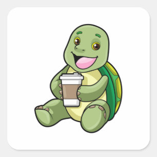 Turtle with Shell & Coffee to go Square Sticker