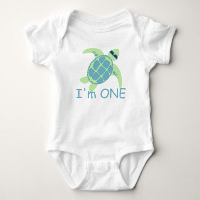 Turtle with Sunglasses One Year Baby Bodysuit (Front)