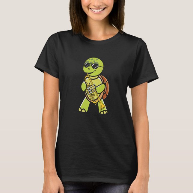 Turtle with Sunglasses Playing Trombone T-Shirt (Front)
