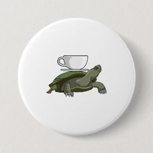 Turtle with Teacup 7.5 Cm Round Badge