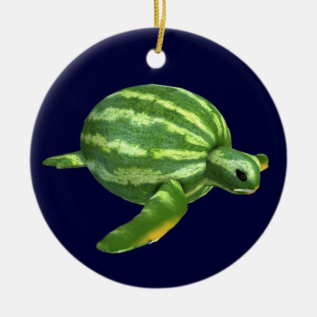 Turtle with Watermelon Body Ceramic Tree Decoration (Front)
