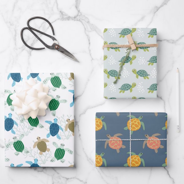 Turtle Wrapping Paper, Marine Animal Gift Wrap (Front)