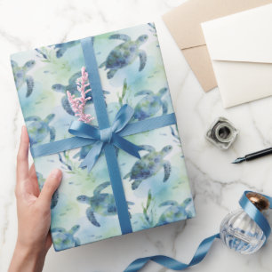 Turtle Wrapping Paper, Watercolor Sea Turtle Gift  Paper