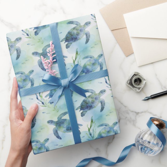 Turtle Wrapping Paper, Watercolor Sea Turtle Gift  Paper (Gifting)
