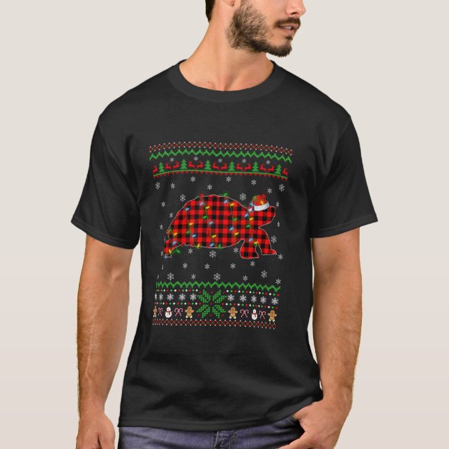 Turtle Xmas Lights Buffalo Plaid Turtle Ugly Chris T-Shirt (Front)