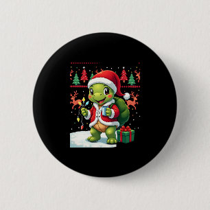 Turtle Xmas Lights Ugly Santa Turtle Christmas Tan 6 Cm Round Badge