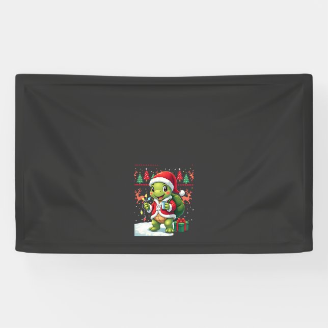 Turtle Xmas Lights Ugly Santa Turtle Christmas Tan Banner (Horizontal)